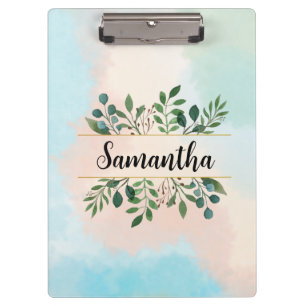 Carpeta De Pinza Acuarela Botánica Personalizada con Nombre