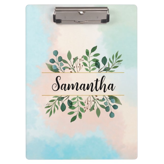 Carpeta De Pinza Acuarela Botánica Personalizada con Nombre (Anverso)