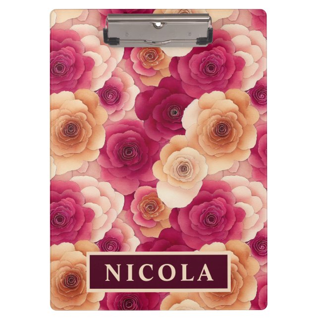 Carpeta De Pinza Acuarela Flores De Primavera Rosadas Pintadas Vibr (Anverso)