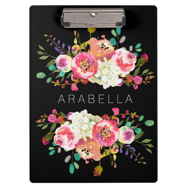 Carpeta De Pinza Acuarela hermosa floral con su negro conocido del (Anverso)