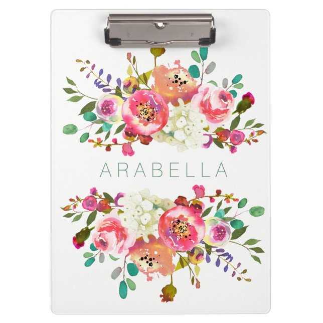 Carpeta De Pinza Acuarela hermosa floral con su nombre (Anverso)