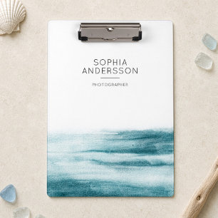 Carpeta De Pinza Acuarela Minimalista Océano Azul Polvoriento
