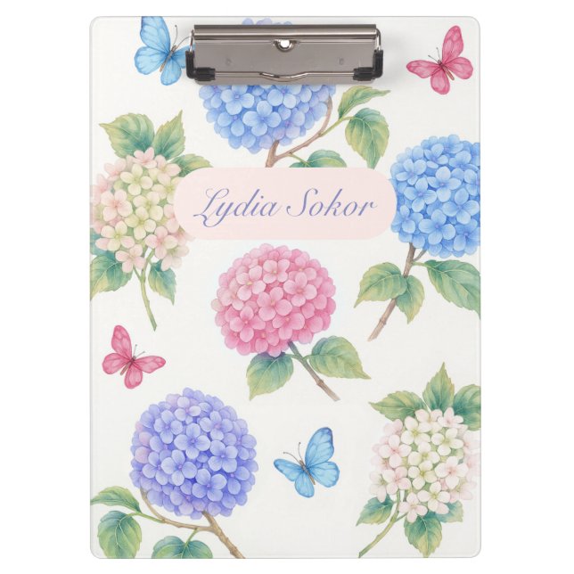 Carpeta De Pinza Acuarela personalizada Hydrangea Floral (Anverso)