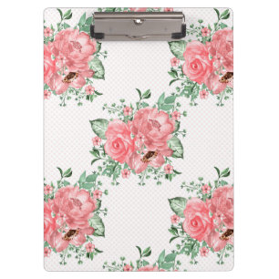 Carpeta De Pinza Acuarela shabby chic rosas rosadas y lunares