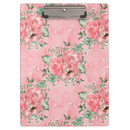 Carpeta De Pinza Acuarela shabby chic rosas rosadas y lunares