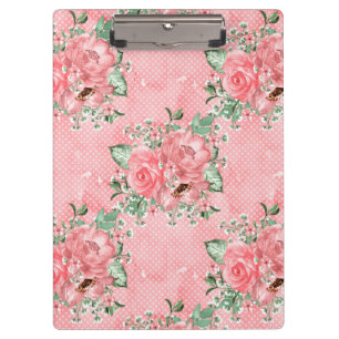 Carpeta De Pinza Acuarela shabby chic rosas rosadas y lunares