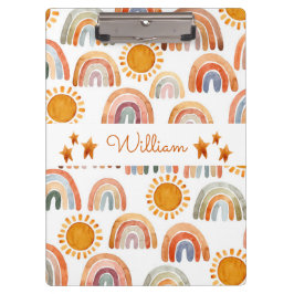 Carpeta De Pinza Acuarela Tierra moderna nombre arcoiris boho