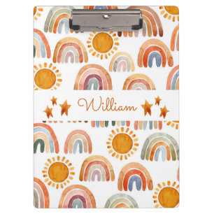 Carpeta De Pinza Acuarela Tierra moderna nombre arcoiris boho