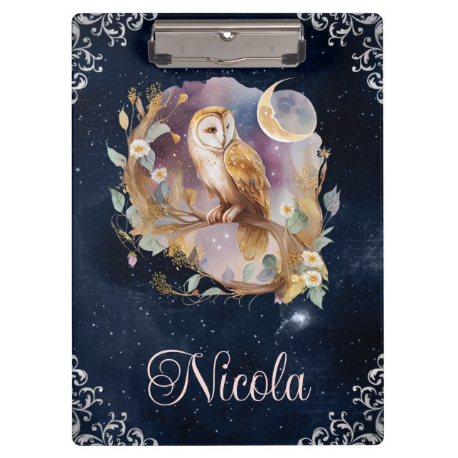 Carpeta De Pinza Acuarela Vintage Lechuza Celestial (Anverso)