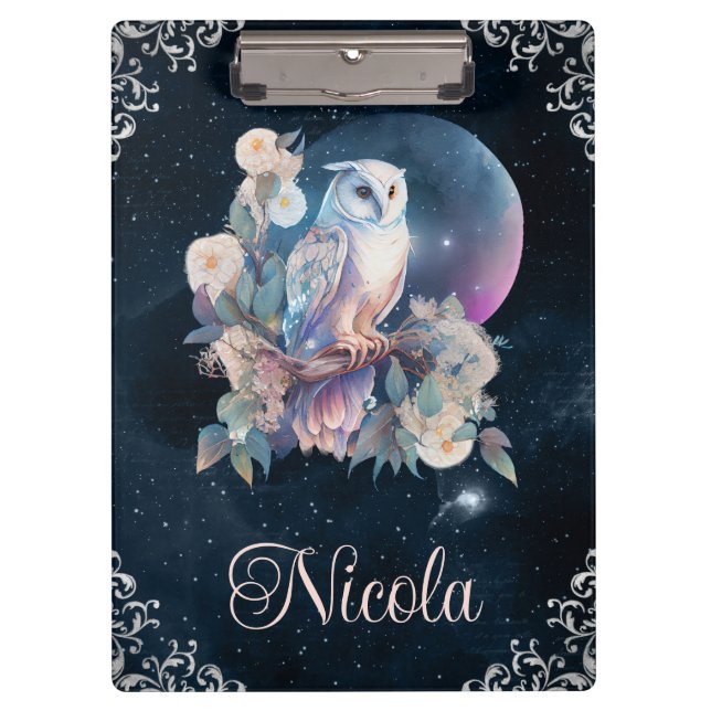 Carpeta De Pinza Acuarela Vintage Lechuza Celestial (Anverso)