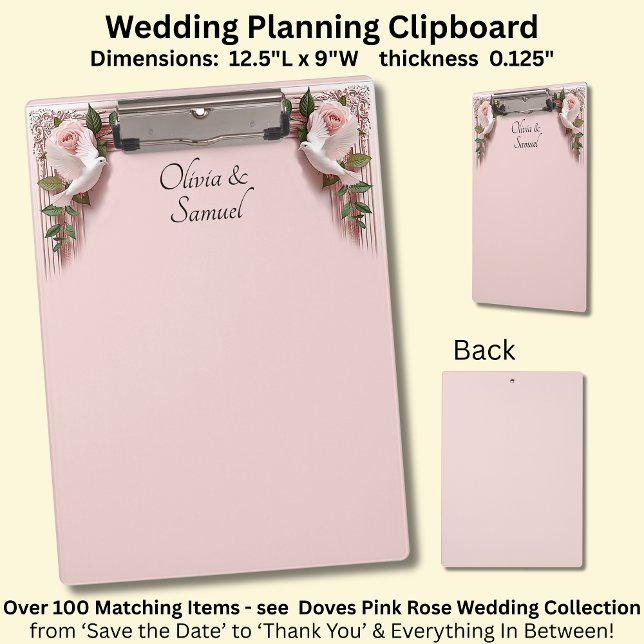 Carpeta De Pinza Add Names, Pink Roses & Doves Wedding (Subido por el creador)