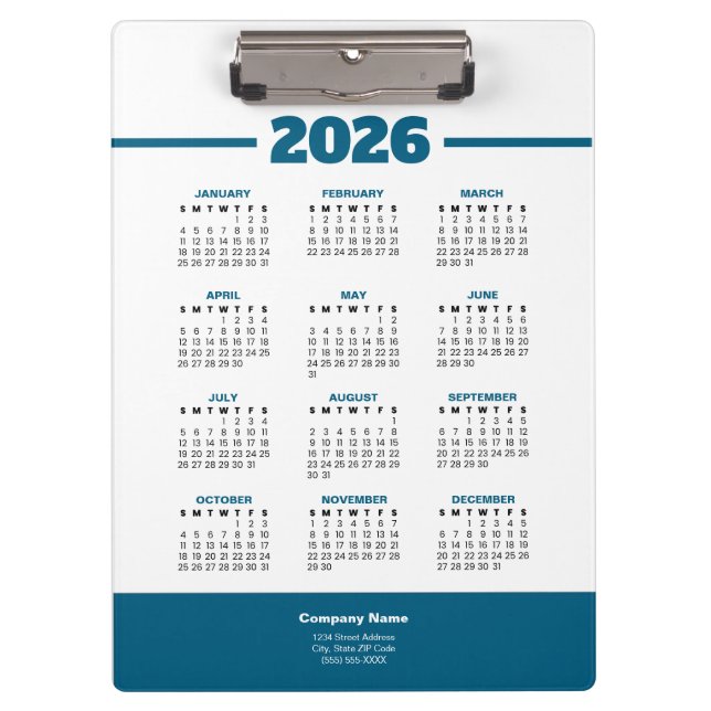 Carpeta De Pinza Add Your Logo 2026 Business Calendar Clipboard (Anverso)
