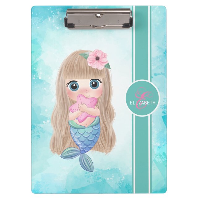 Carpeta De Pinza Adorable Bebé Sirena, Mar (Anverso)