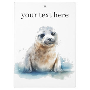 Carpeta De Pinza Adorable Cachorro de Foca en Acuarela, personaliza