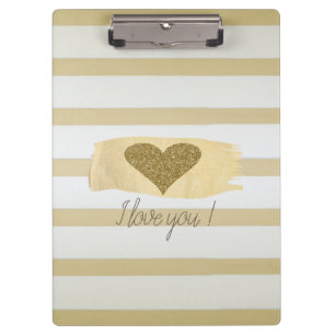 Carpeta De Pinza Adorable Purpurina de oro Corazones Stripes-Te Amo