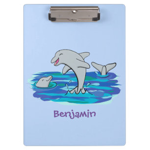 Carpeta De Pinza Adorables delfines felices ilustracion personaliza