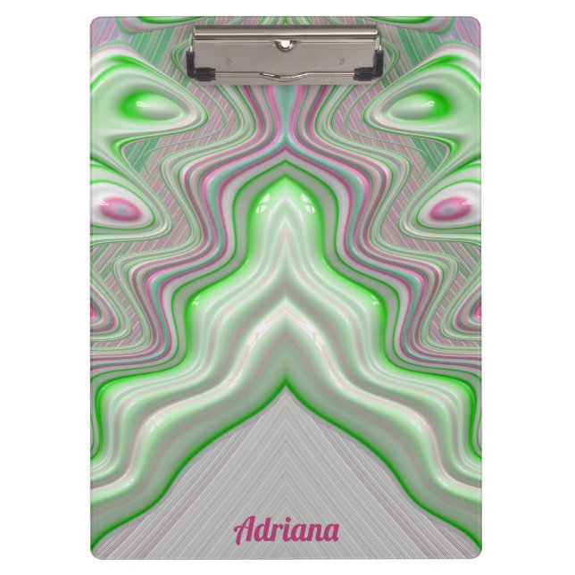 Carpeta De Pinza ADRIANA ~ PASTEL 3D! GLOSSIA rosa, verde y blanca (Anverso)