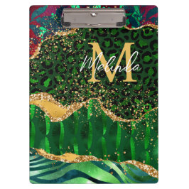 Carpeta De Pinza Agante de impresión de animales de safari verde