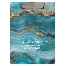 Carpeta De Pinza Agante Purpurina turquesa y dorado