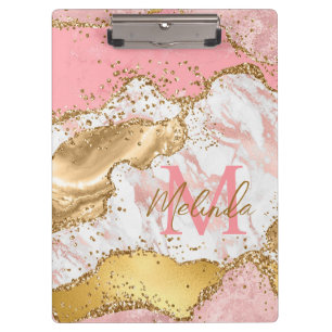 Carpeta De Pinza Ágata de lentejuelas doradas y rosadas