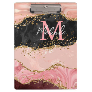 Carpeta De Pinza Agata de lentejuelas negras y rosadas