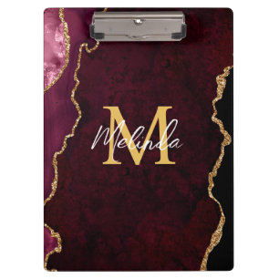 Carpeta De Pinza Ágata de mármol rojo y dorado