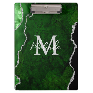 Carpeta De Pinza Ágata de mármol verde y plata