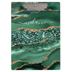 Carpeta De Pinza Agate Green Gold Purpurina Geode Marble Custom Nam