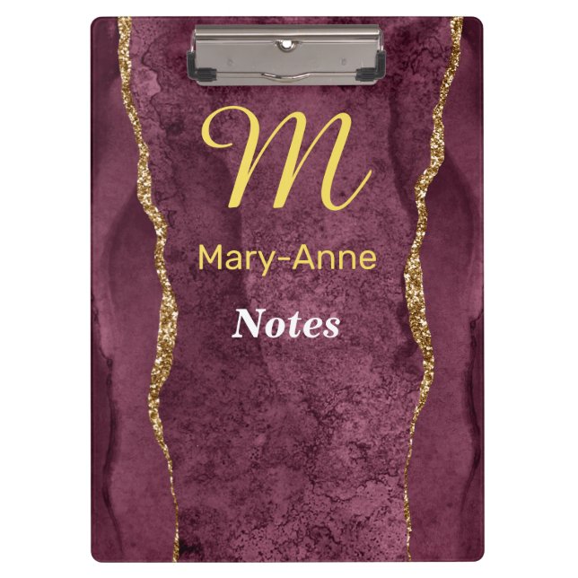 Carpeta De Pinza Agate Purpurina de Borgoña y Oro (Anverso)