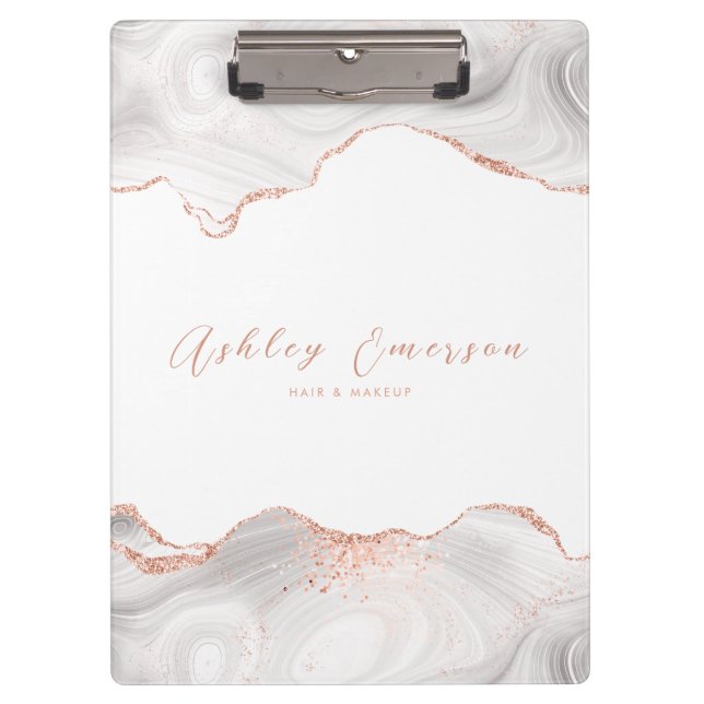 Carpeta De Pinza Agate White, Purpurina de oro Rosa (Anverso)