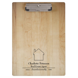 Carpeta De Pinza Agente inmobiliario con fondo de madera simple 