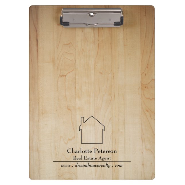 Carpeta De Pinza Agente inmobiliario simple de fondo de madera (Anverso)