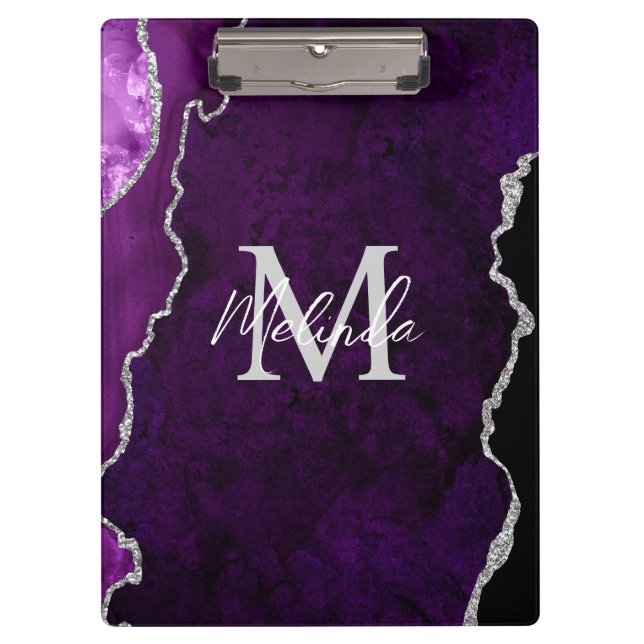 Carpeta De Pinza Agitación de mármol morado y plateado (Anverso)
