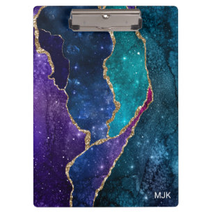 Carpeta De Pinza Aguamarina Púrpura Azul Venas de Ágata Dorada Mono