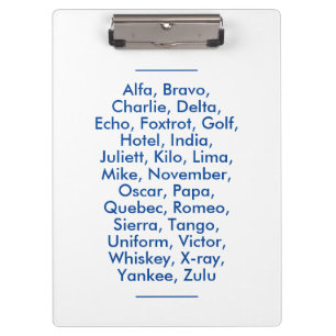 Carpeta De Pinza Alfabeto fonético "OTAN", Alfa al zulú