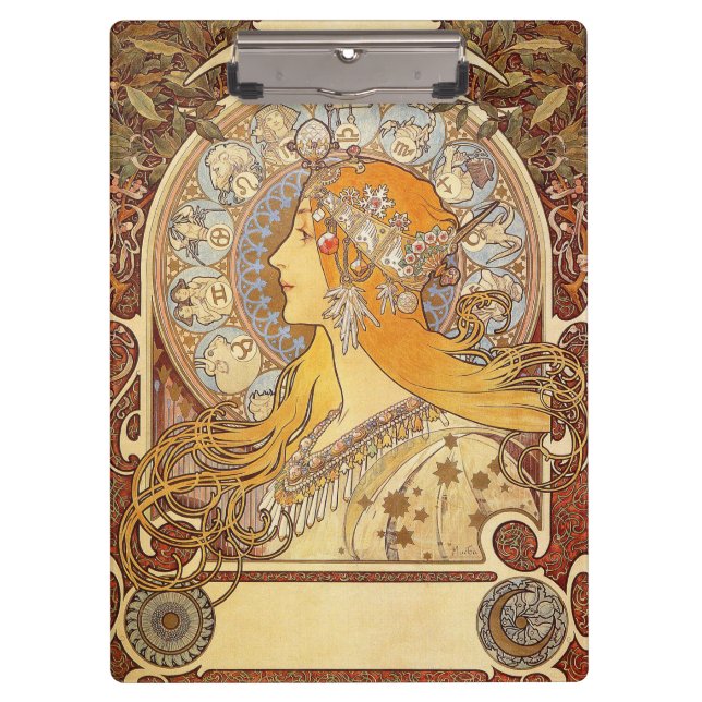Carpeta De Pinza Alfonse Mucha Zodiac Art Nouveau Mujer (Anverso)