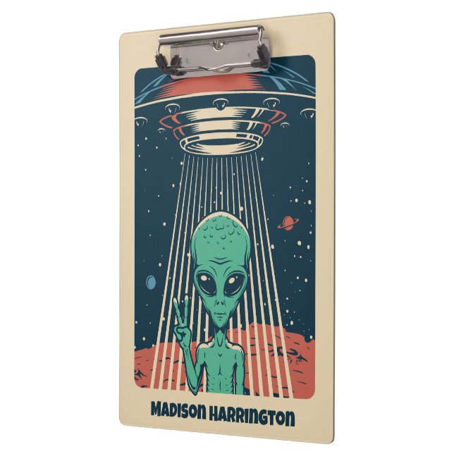 Carpeta De Pinza Alien de OVNI de texto de personalizado (Izquierda)