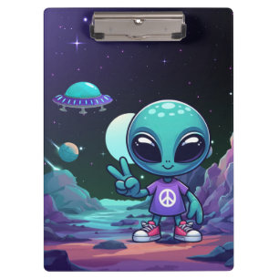Carpeta De Pinza Alien y barco espacial por la paz