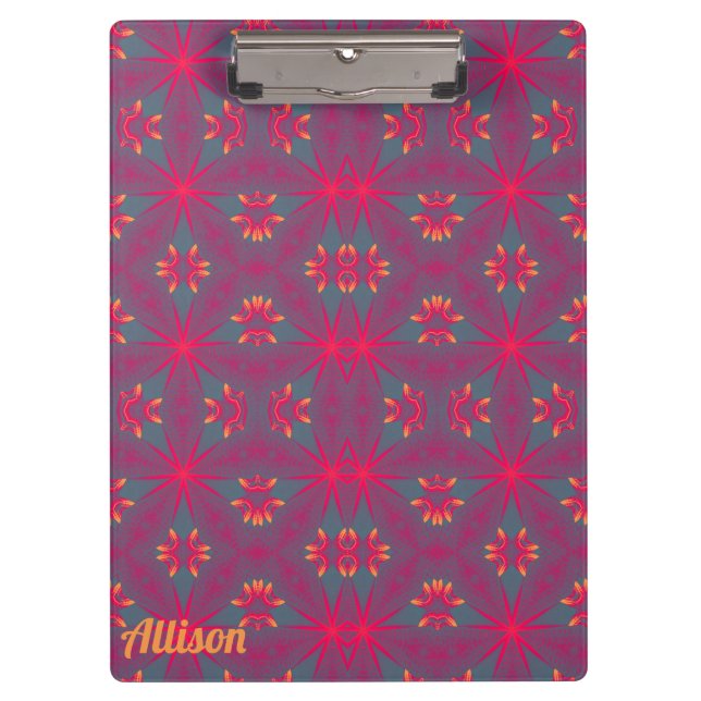 Carpeta De Pinza ALLISON ~ Diseño rosa, púrpura, amarillo y gris (Anverso)