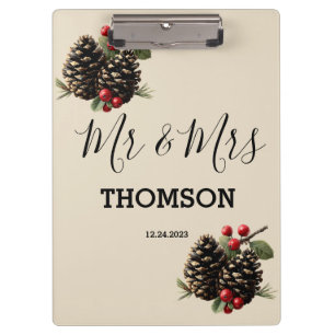 Carpeta De Pinza Almohadón familiar de piñas y bayas de invierno