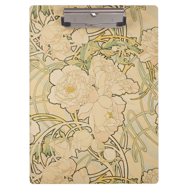 Carpeta De Pinza Alphonse Mucha Peonies Peony Rosas Fawn 1897 (Anverso)