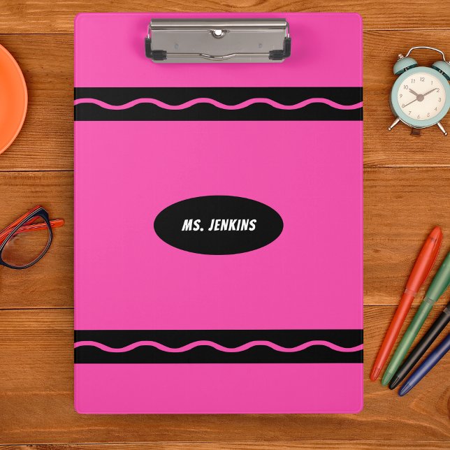 Carpeta De Pinza Alumno de la escuela de enseñanza de Crayon rosa (Pink Crayon Teacher School Student Clipboard)