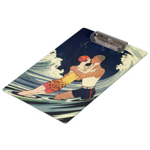 Carpeta De Pinza Amantes del arte deco vintage se besan en las olas