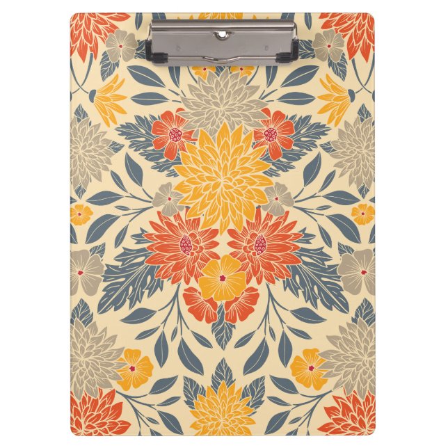 Carpeta De Pinza Amarillo cálido, Naranja y floral azul (Anverso)