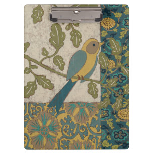 Carpeta De Pinza Amarillo y pájaro azul verde azulado encaramados