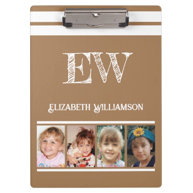 Carpeta De Pinza Añadir iniciales nombre 8 fotos marrón blanco (Anverso)