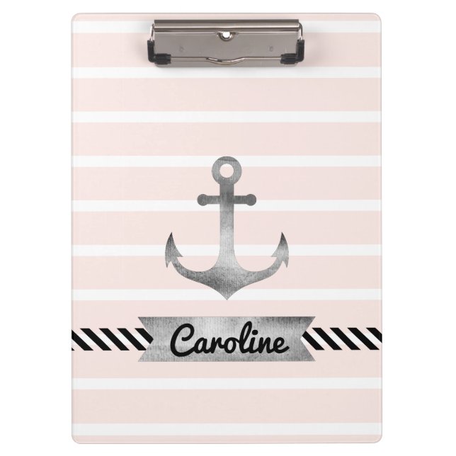 Carpeta De Pinza Anclaje acuático de franjas rosadas náuticas (Anverso)