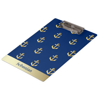 Carpeta De Pinza Anclaje Naval Azul Y Oro Personalizado