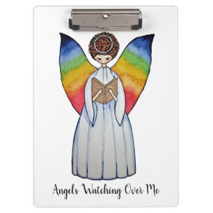 Carpeta De Pinza Ángel de color de agua con alas arco iris leyendo 