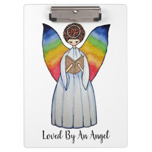Carpeta De Pinza Ángel de color de agua con alas arco iris leyendo 